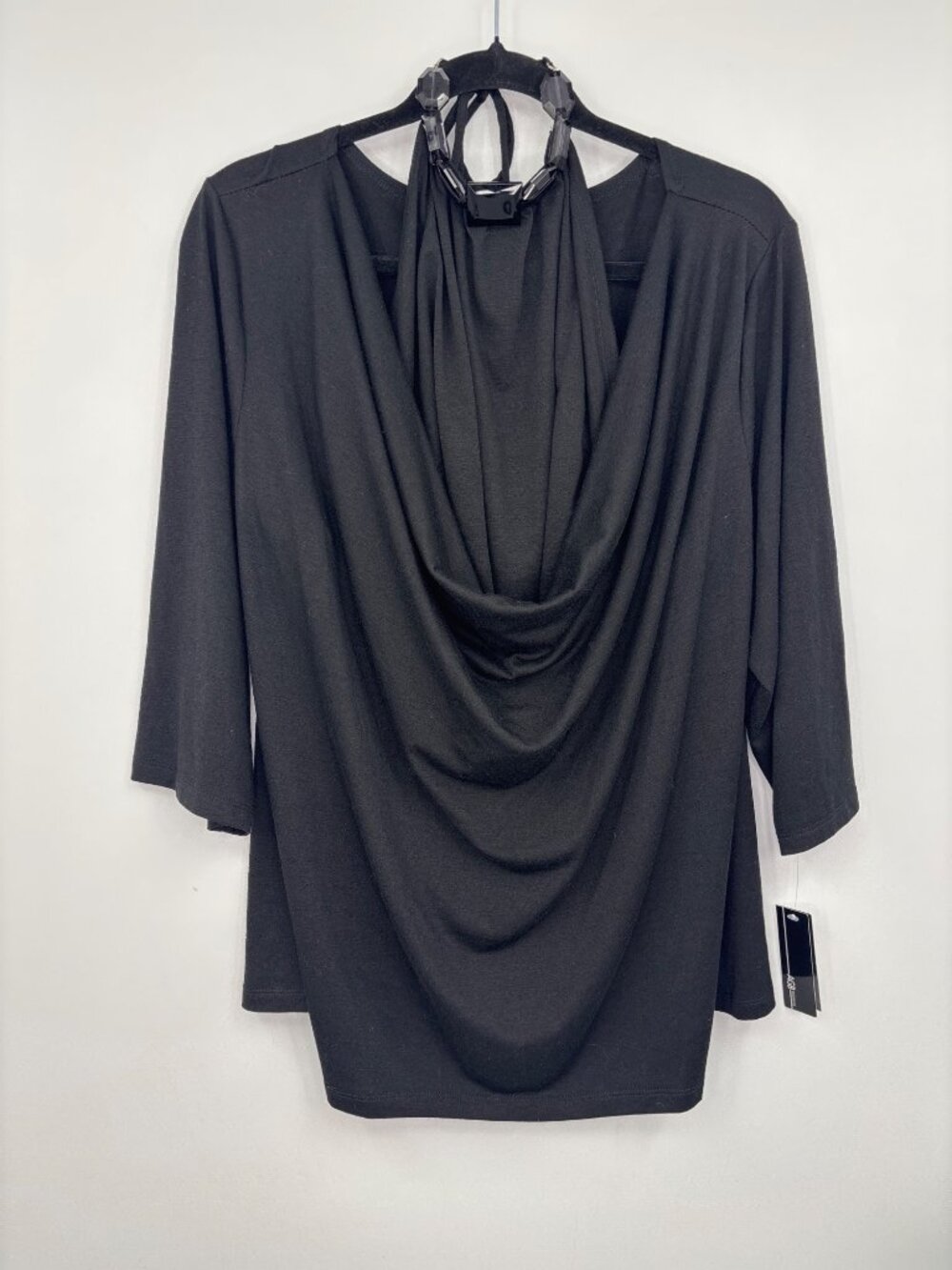 AGB Halter Neck Drape Cowl Neck 3/4 Sleeve Top Black 3X NEW